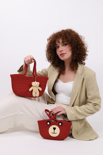 NOTHING Set of 2 Mini Braided Teddy Bear Mother and Child Bags with Keys