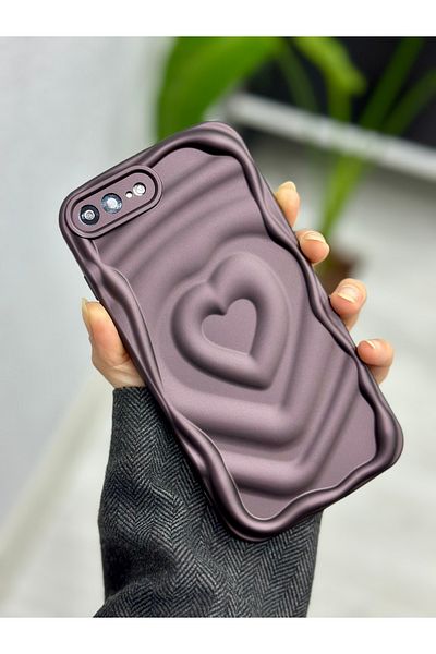Go Aksesuar حافظة سيليكون 3D غير لامع بنقشة قلب غير لامع متوافق مع آي فون 7 بلس و8 بلس