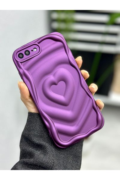 Go Aksesuar حافظة سيليكون 3D غير لامع بنقشة قلب غير لامع متوافق مع آي فون 7 بلس و8 بلس