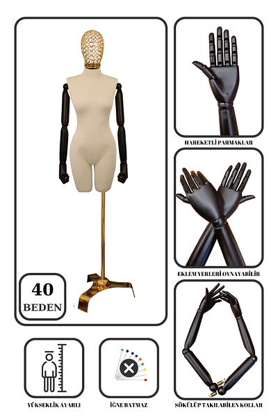 Manken İstanbul 40 Size Pants with Gold Heads and Feet - Tailor Wearable Showcase Manikin Proofing Manikin