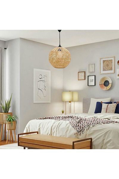 AFRALYAHOME Jute Rope Chandelier - Globe Pendant Lamp, Ball Chandelier, Floor Lamp Head and Lampholder Included