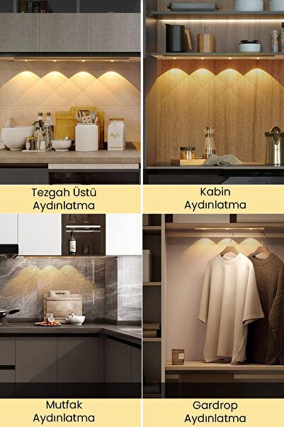 Technojet 3 Ledli Akıllı Hareket Sensörlü Usbli 3 Işık Modlu Lamba Dolap Mutfak Işığı