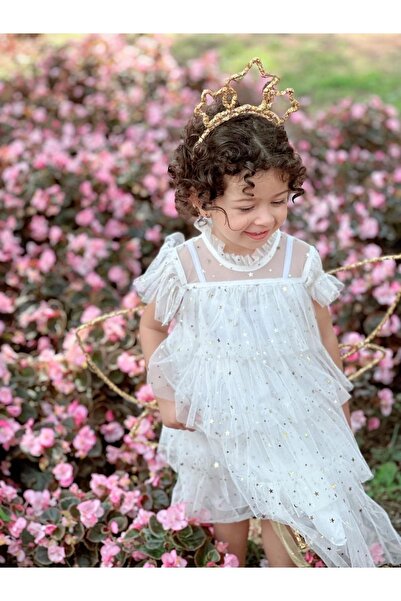 SAKLIDESİGN Çocuk Gold Renk Yıldız Taçlı 3'lü Set Taç/asa/kanat Doğum Günü Set