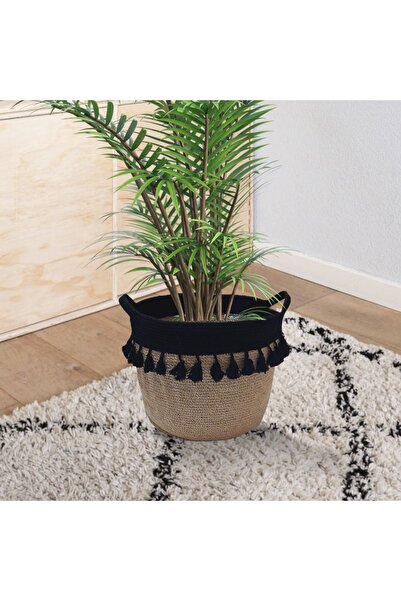 afralya home Hasır jüt ip püsküllü saksı, hasır saksılık, jüt saksılık