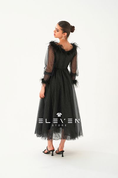 ELEVEN DESIGN FEATHER DETAILED EVENING DRESS