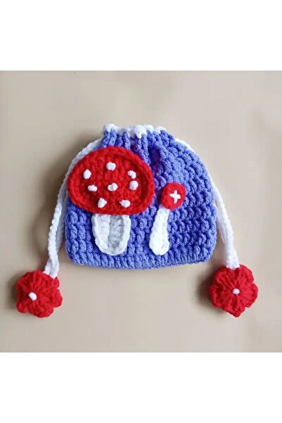 afralya home wallet/case, knitted earphone wallet, handcrafted mini mushroom figured wallet, knitted wallet