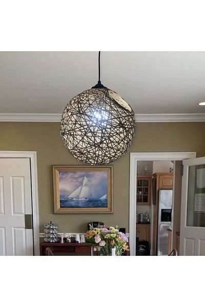 AFRALYAHOME Balle Jute Globe - Full Globe Bohemian Chandelier, Jute Ball Chandelier Including Lampholder