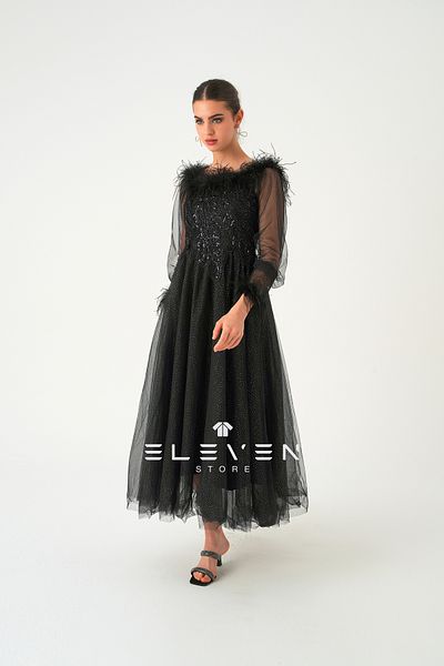 ELEVEN DESIGN FEATHER DETAILED EVENING DRESS