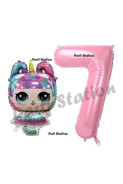 Parti Station 7 Year Old Unicorn LOL Baby Balloon and Pink Number Birthday Party Set