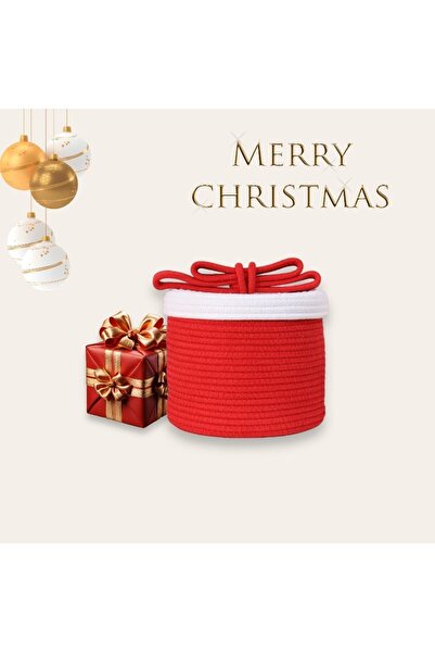 afralya home Christmas Decorative Storage Basket - 23 cm with Lid, Cotton, New Year Decoration