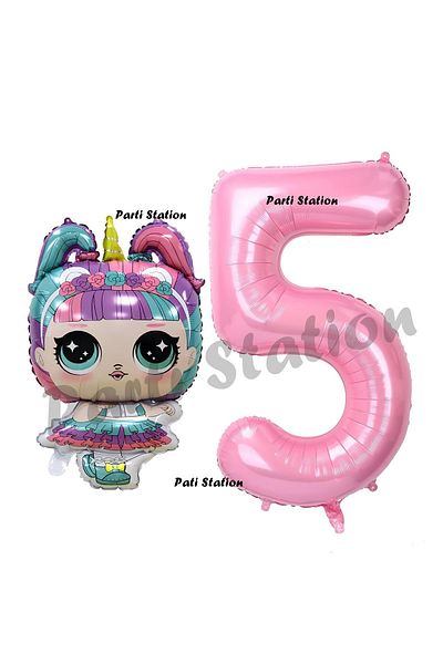 Parti Station 5 Year Old Unicorn LOL Baby Birthday Balloon and Pink Number Party Set