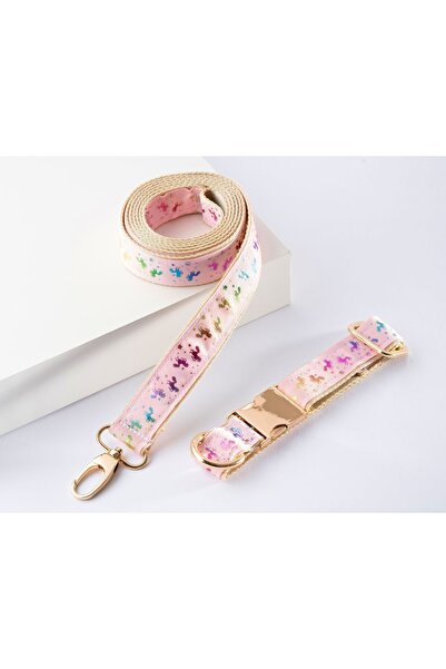 Pawsim Unicorn Tasma Ve Gezdirme Kayışı Set. Ayarlanabilir Ebatta Köpek Tasması. 2.5 Cm Genişlik Pembe Renk