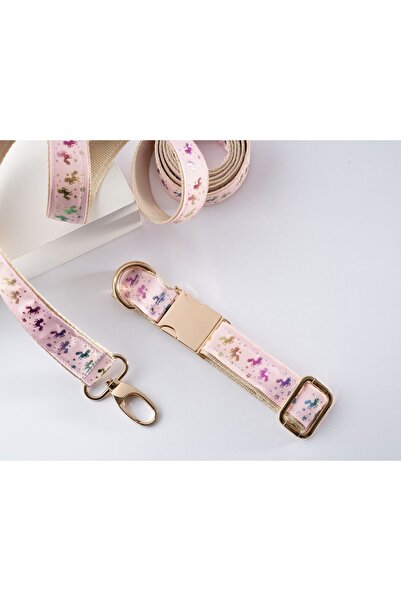Pawsim Unicorn Tasma Ve Gezdirme Kayışı Set. Ayarlanabilir Ebatta Köpek Tasması. 2.5 Cm Genişlik Pembe Renk