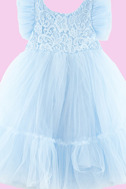 TRENDYOLKIDS Синя вечірка на день народження дівчинки весільні вечірні сукні плаття пачки плаття TKDSS24EL00011