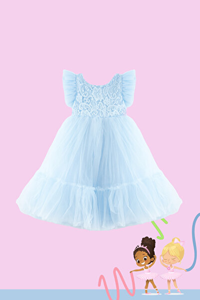 TRENDYOLKIDS Синя вечірка на день народження дівчинки весільні вечірні сукні плаття пачки плаття TKDSS24EL00011