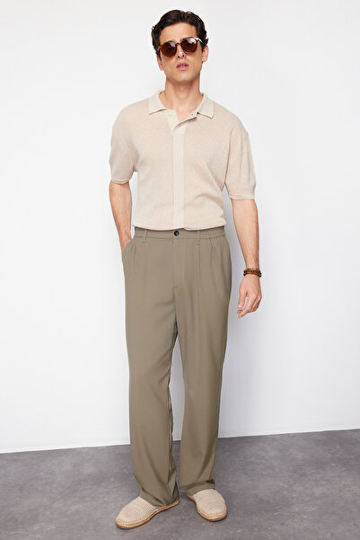 Trendyol Collection Khaki Wide Leg Fabgy Baggy Kalhoty Tmnss23Pl00039