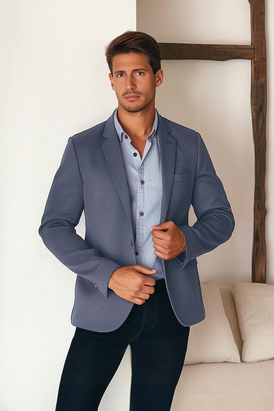 Trendyol Collection Indigo Slim Fit kötött, rugalmas szövet blézerkabát TMNAW23CE00025