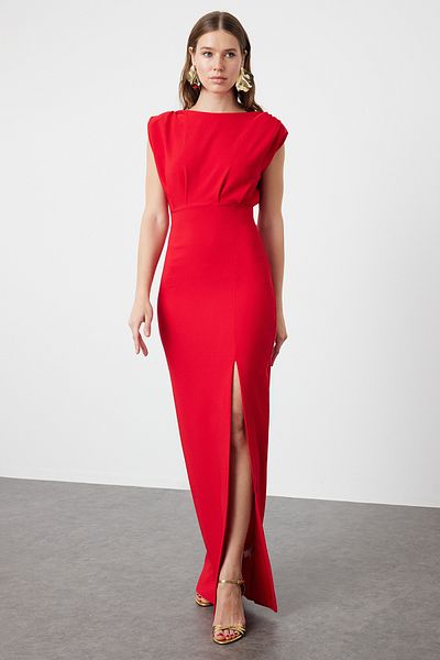 Trendyol Collection Piros szőtt elegáns estélyi ruha éjszakai ballagási ruha TPRSS24AE00087