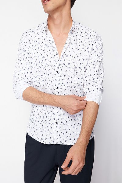 Edit by Trendyol Men's Slim Fit White Patterned Shirt - Tmnss24Go00075