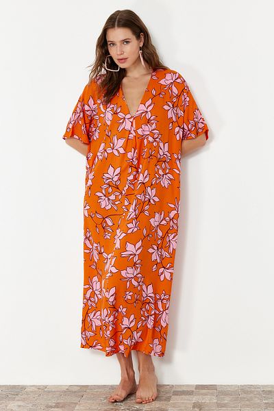 Trendyol Collection Wide Fit Midi Floral Patterned Beach Dress - TBESS24EL00143