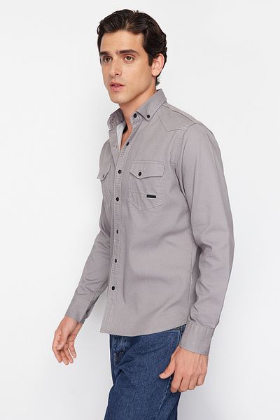Trendyol Collection Джинсова сорочка Regular Fit сірого кольору TMNSS24GO00081