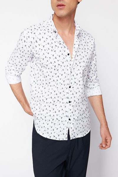Edit by Trendyol Men's Slim Fit White Patterned Shirt - Tmnss24Go00075