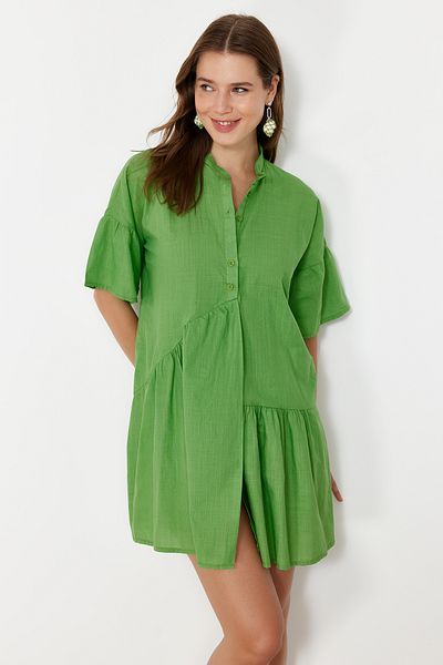 Trendyol Collection Green Wide Fit Mini Woven Ruffle Beach Dress TBESS20EL0873