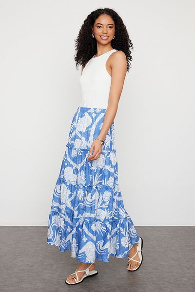 Trendyol Collection Maxi hosszúságú sötétkék mintás kiszélesedő szoknya - TWOSS24ET00183