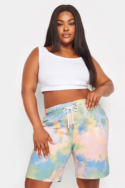 Stil Diva Large Size Tie-dye Patterned Shorts with Pockets and Drawstring Waist 303209