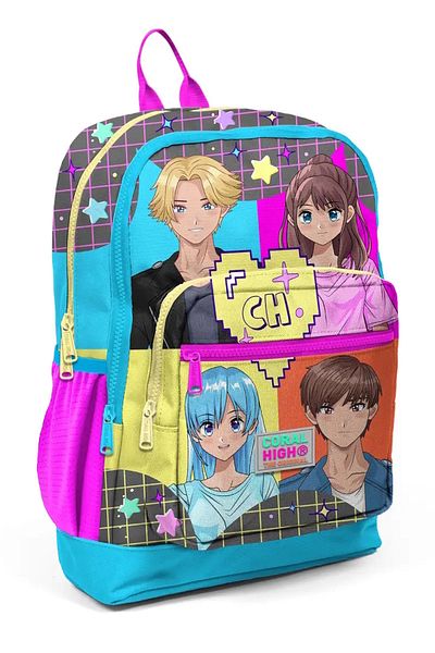ELATAE Anime Patterned Grey/Blue School Backpack 23737
