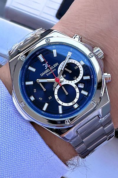 Daniel Klein Exclusive Men Wristwatch 3 Atm Waterproof Silver Color Steel Cord Bracelet With Gift Dkh4579c2