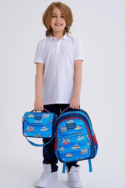 Coral High Geantă de școală din 3 piese cu model navă bleumarin - SET0114416
