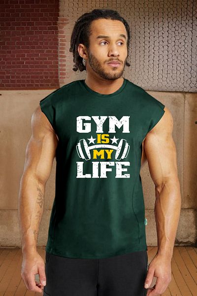 BESSA تي شيرت رجالي - مطبوع عليه Gym Life، لون نعناعي كبير الحجم برقبة دائرية بدون أكمام من القطن