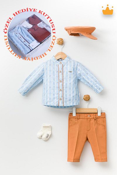 Nexactive Babyhola Special Gift Cutie 100% bumbac Cămașă Pantaloni Pălărie Sosete Costum pentru bărbați 4 piese 13655