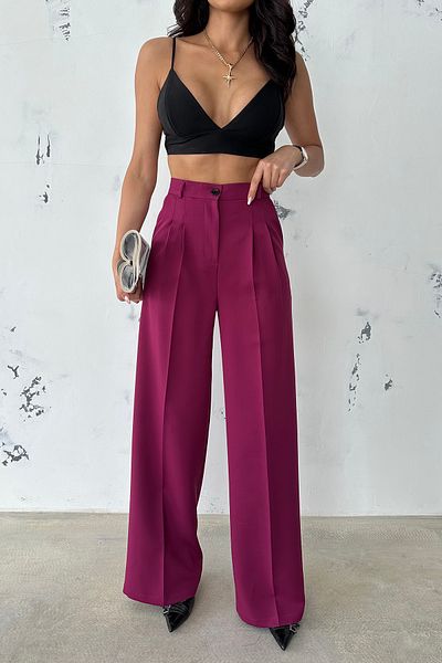 Ortaya Çık Pflaumenfarbene Palazzo-Hose aus plissiertem Stoff
