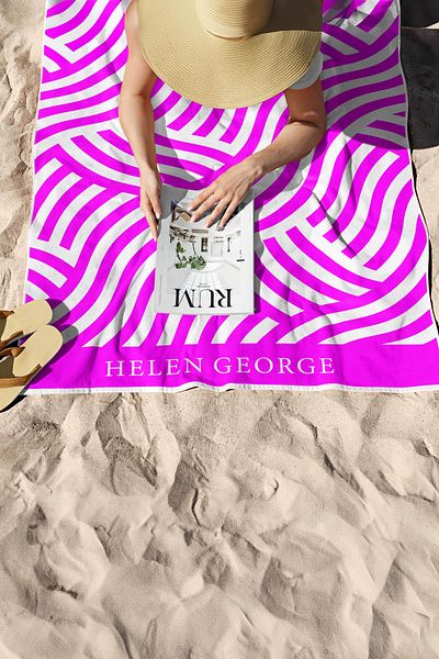 Helen George Πετσέτα παραλίας με γεωμετρικό σχέδιο Neon Pink White Oversize