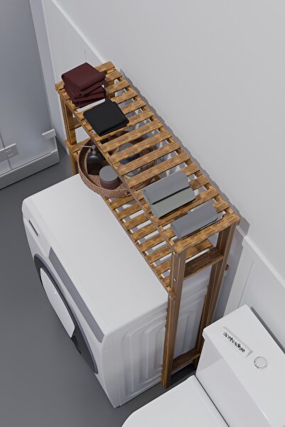 onehediye Çamaşır Makinesi Üstü Düzenleyici Dolap Ahşap Banyo Dolabı 2 Raflı Banyo Rafı Düzenleyici Mob176