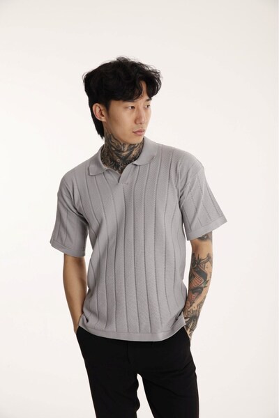 The Champ Clothing Ανδρικό μπλουζάκι The Champ Polo Neck Knitted Grey