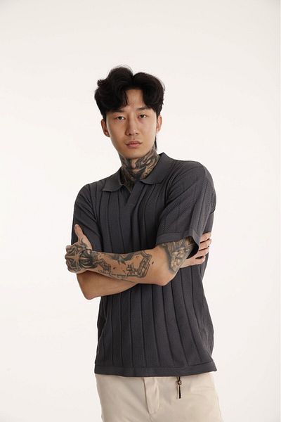 The Champ Clothing Anthracite Ανδρικό πλεκτό μπλουζάκι Polo Neck - The Champ