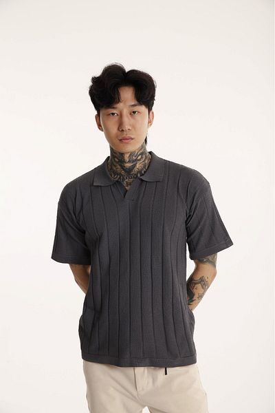The Champ Clothing Anthracite Ανδρικό πλεκτό μπλουζάκι Polo Neck - The Champ
