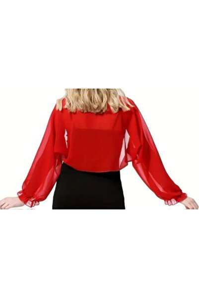 es moda shop Red Moni Chiffon Shawl - Ruffled Sleeve