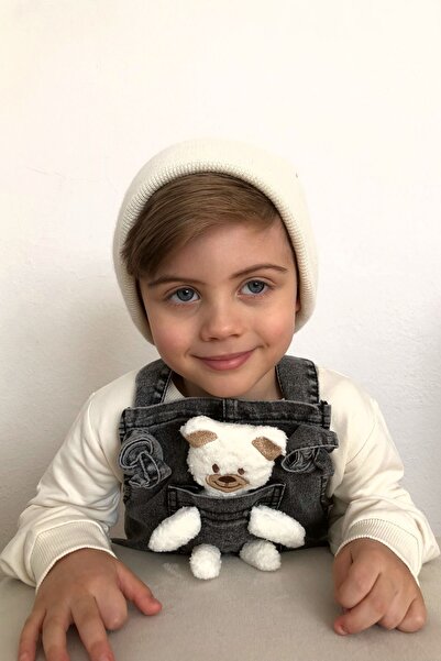 Pollito Unisex Children's Strap Tied Teddy Toy 2-Piece Black Denim Salopet