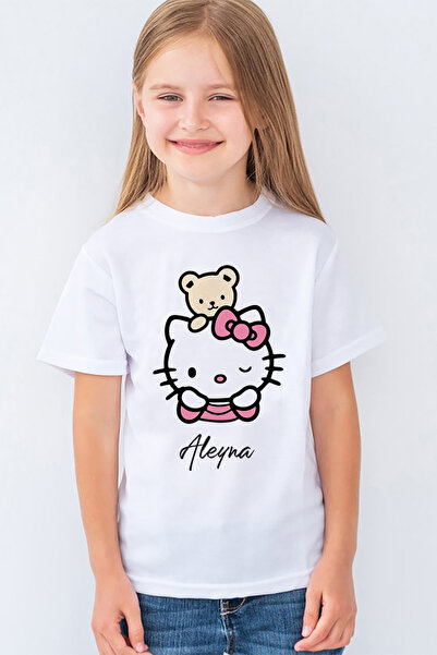 Morinna Kişiye Isme Özel Hello Kitty Baskılı Çocuk Tişört T-shirt Mr-02