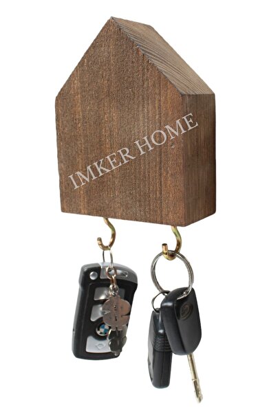 IMKER HOME Mini Ev Modeli Kancalı Ahşap Anahtar Askılığı Duvara Monte Antre H...