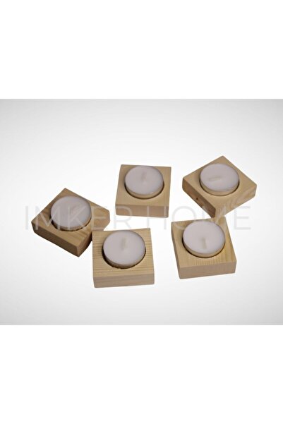 IMKER HOME 5 Adet Tekli Dekoratif Ahşap Tealight Mumluk Dekoratif Obje Biblo ...