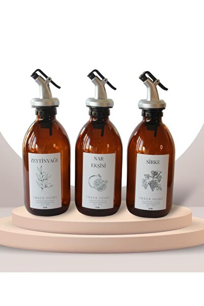 IMKER HOME Amber Cam Damlatmaz Zeytinyağı Nar Ekşisi Sirke Şişesi 250Ml Yağda...