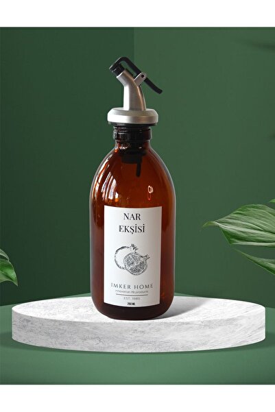 IMKER HOME Amber Cam Damlatmaz Başlıklı Nar Ekşisi Şişesi 250Ml Yağdanlık Mut...