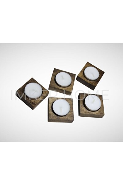 IMKER HOME 5 Adet Tekli Dekoratif Ahşap Tealight Mumluk Dekoratif Obje Biblo ...