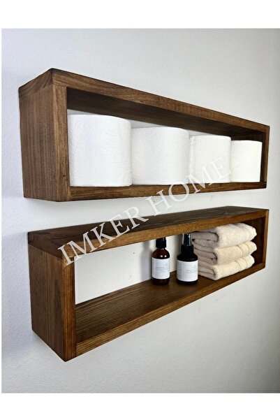 IMKER HOME 2'li Dikdörtgen Ahşap Duvar Rafı Uçan Raf Banyo Mutfak Salon Antre...