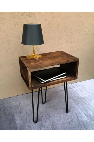 IMKER HOME Dekoratif Masif Doğal Ahşap Firkete Metal Ayaklı Gümüşlük Vitrin K...